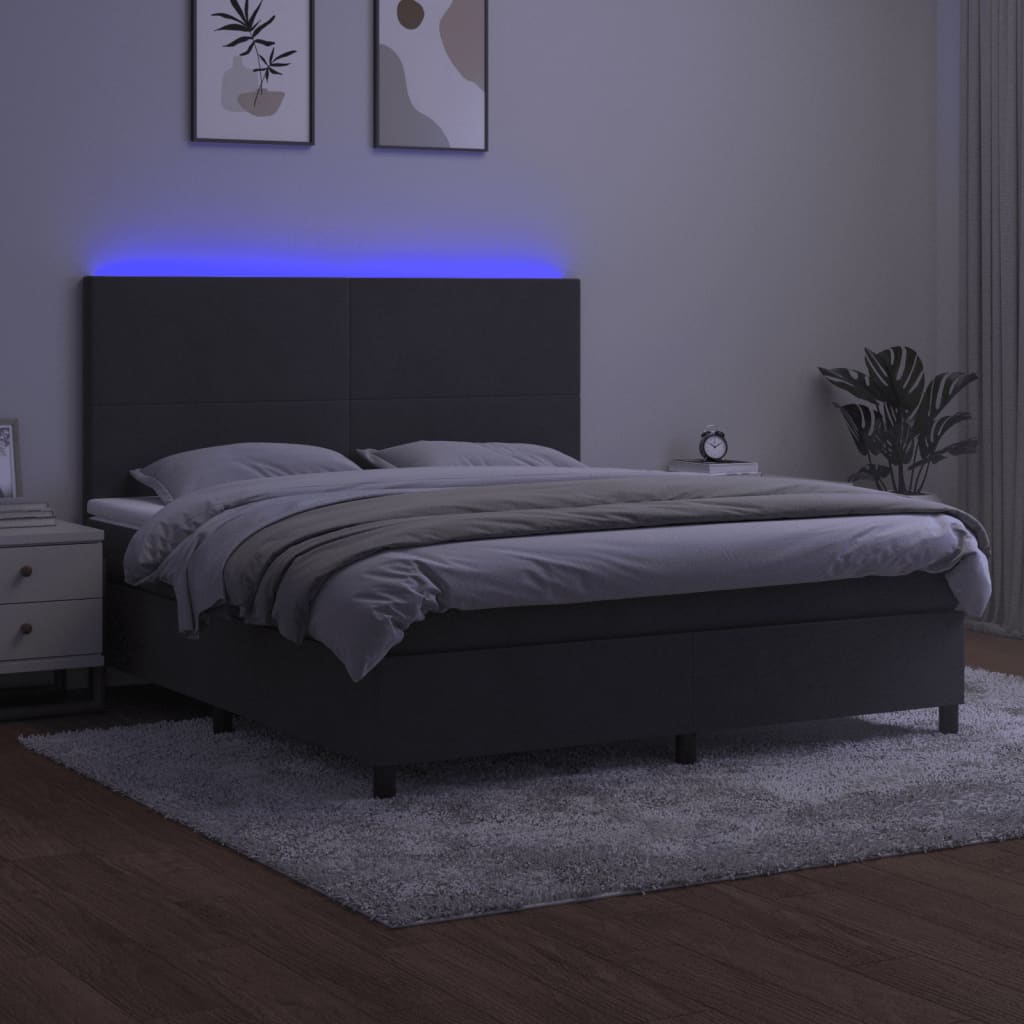 sötétszürke bársony rugós és LED-es ágy matraccal 180x200 cm