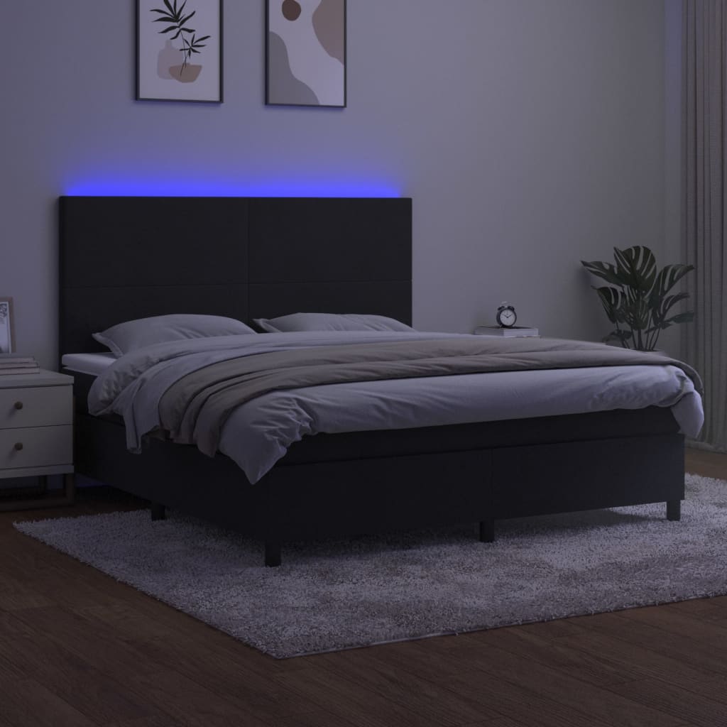 fekete bársony rugós és LED-es ágy matraccal 180x200 cm