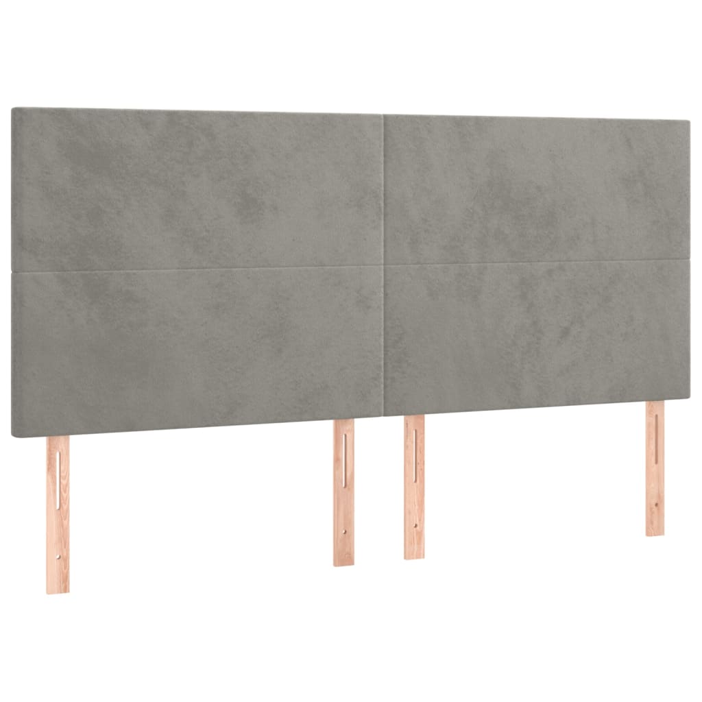 világosszürke bársony rugós és LED-es ágy matraccal 200x200 cm