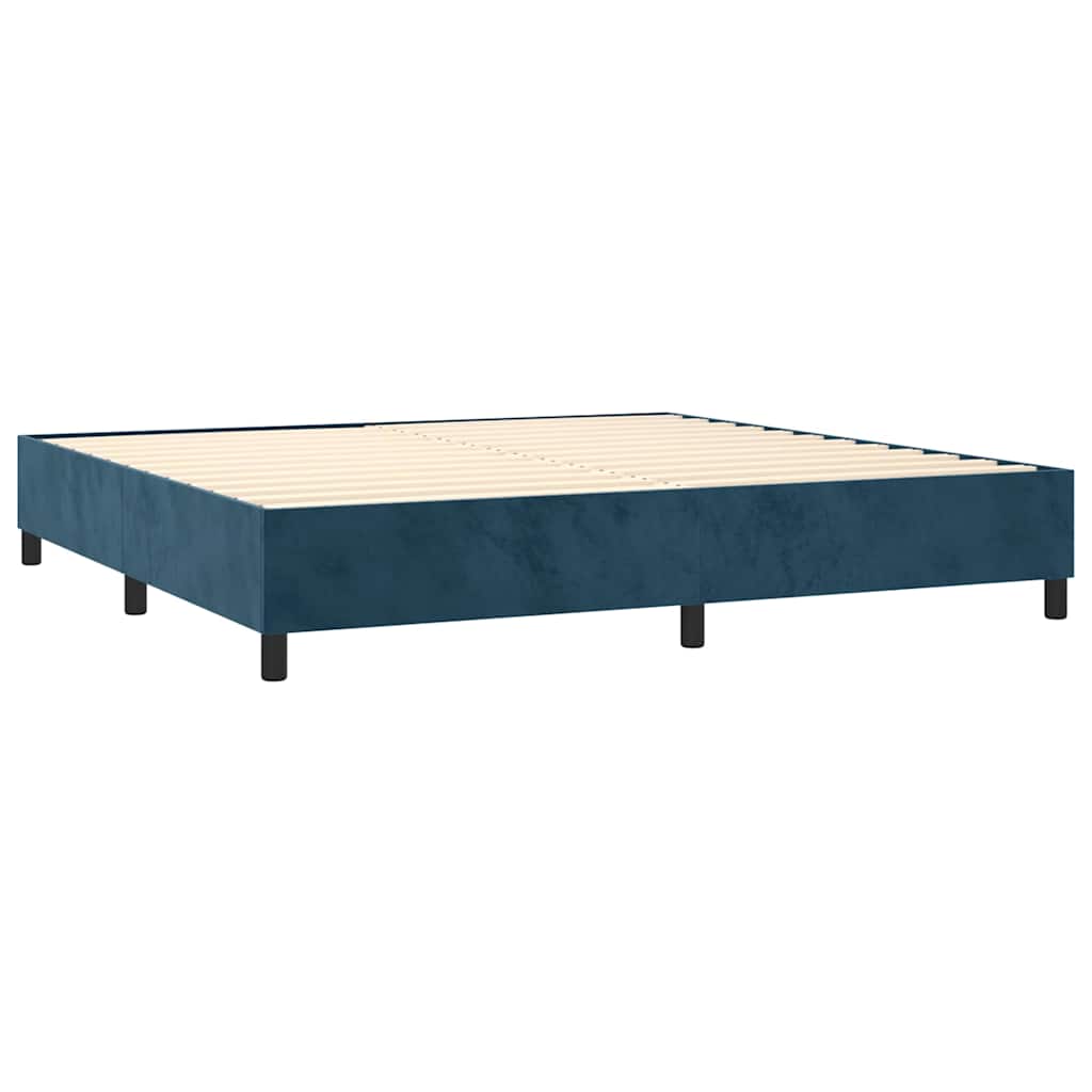 sötétkék bársony rugós és LED-es ágy matraccal 200x200 cm