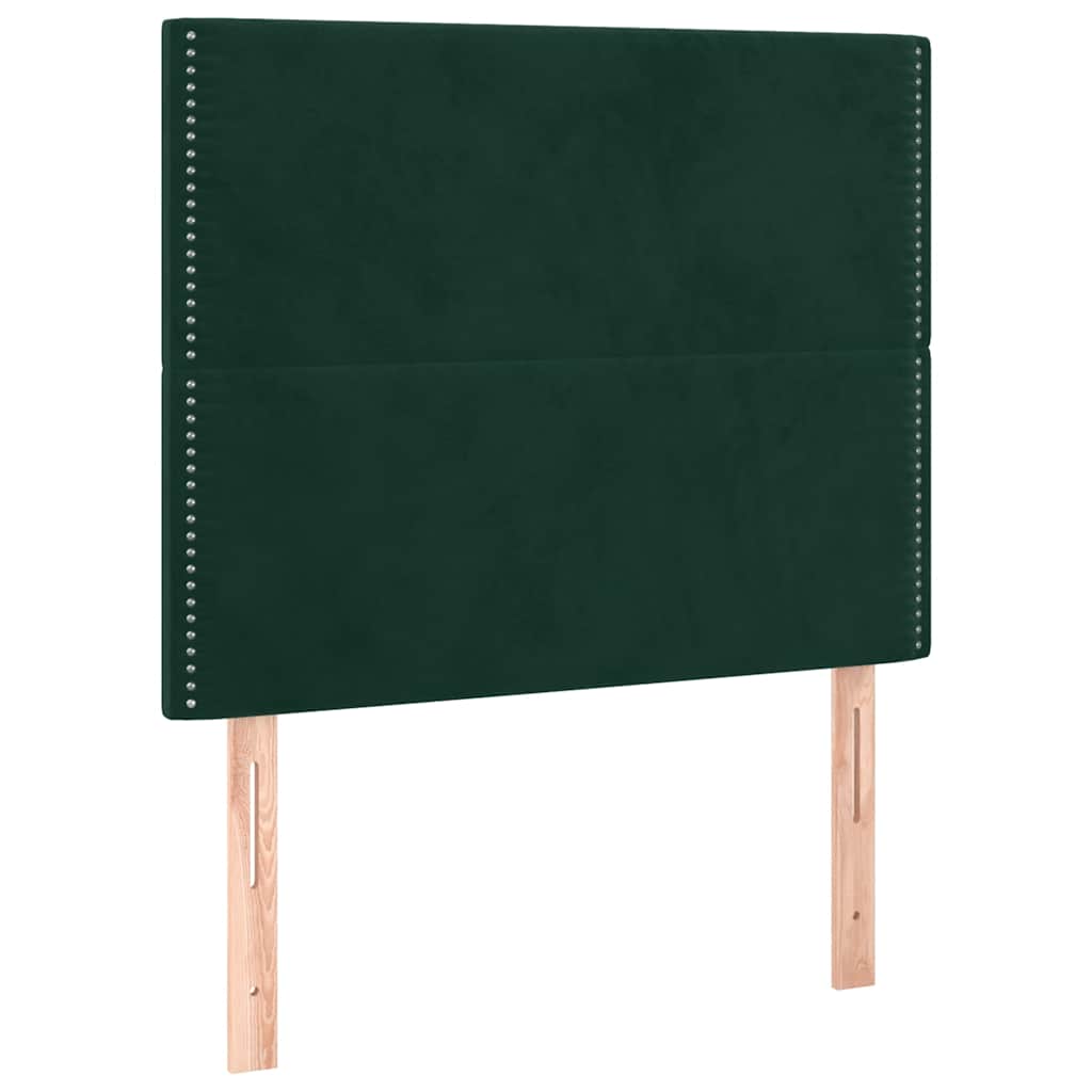 sötétzöld bársony rugós és LED-es ágy matraccal 90x190 cm