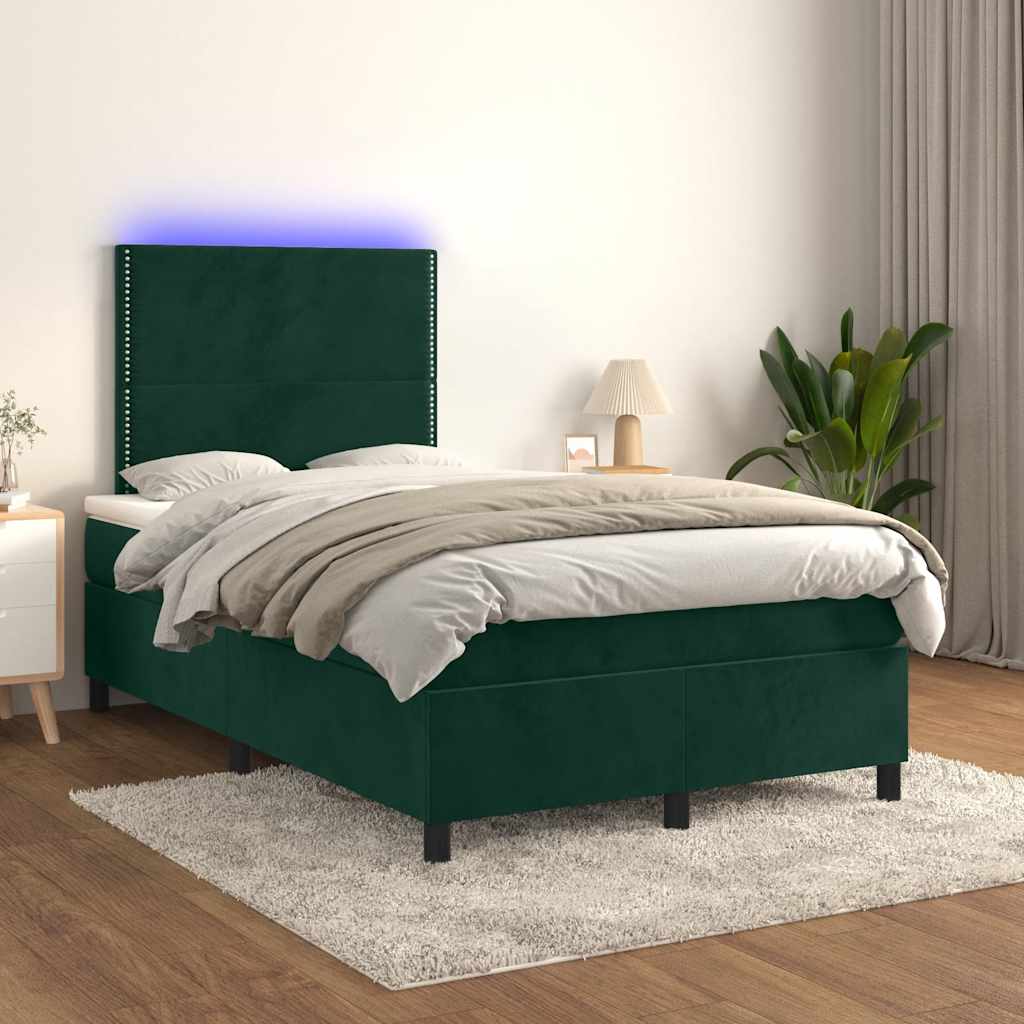 sötétzöld bársony rugós és LED-es ágy matraccal 120x200 cm