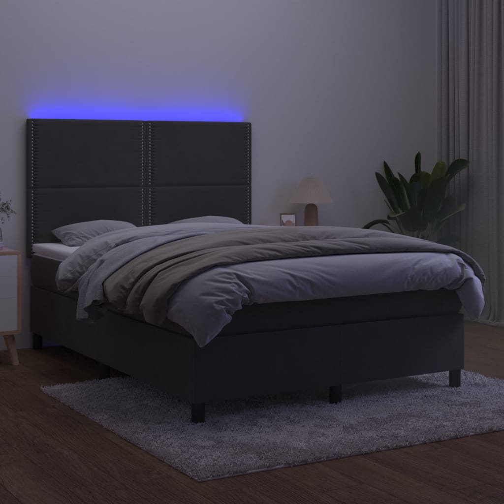 sötétszürke bársony rugós és LED-es ágy matraccal 140x190 cm