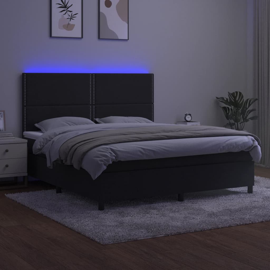 fekete bársony rugós és LED-es ágy matraccal 160x200 cm