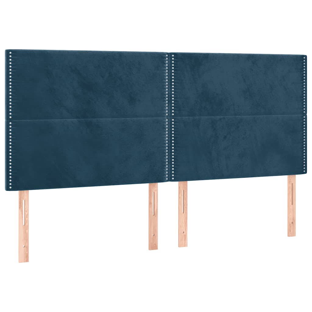 sötétkék bársony rugós és LED-es ágy matraccal 160x200 cm