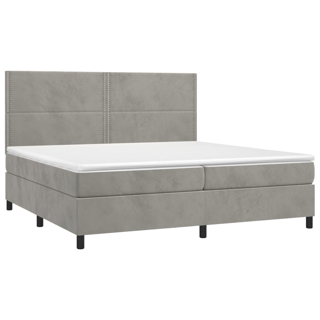 világosszürke bársony rugós és LED-es ágy matraccal 200x200 cm