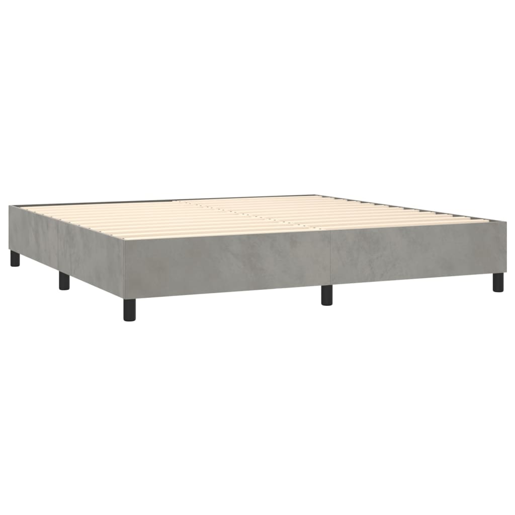 világosszürke bársony rugós és LED-es ágy matraccal 200x200 cm
