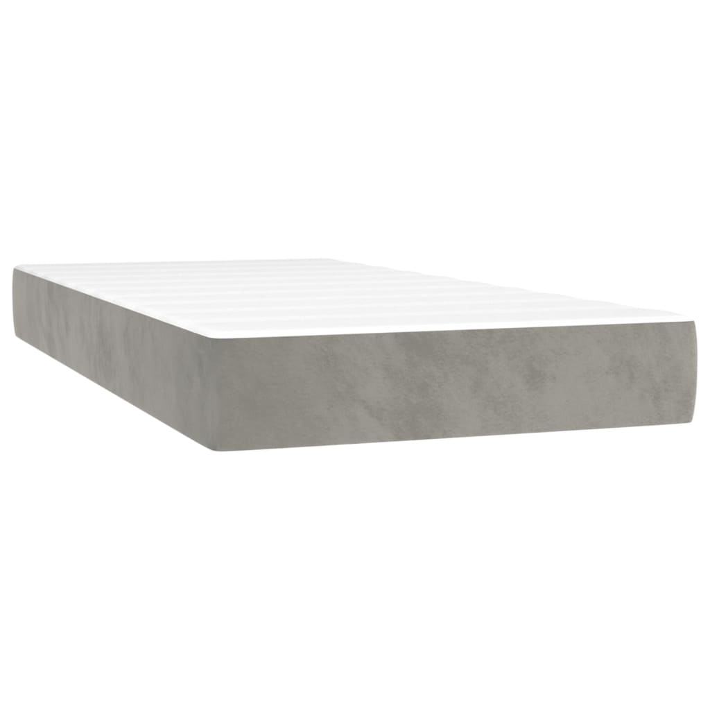világosszürke bársony rugós és LED-es ágy matraccal 200x200 cm