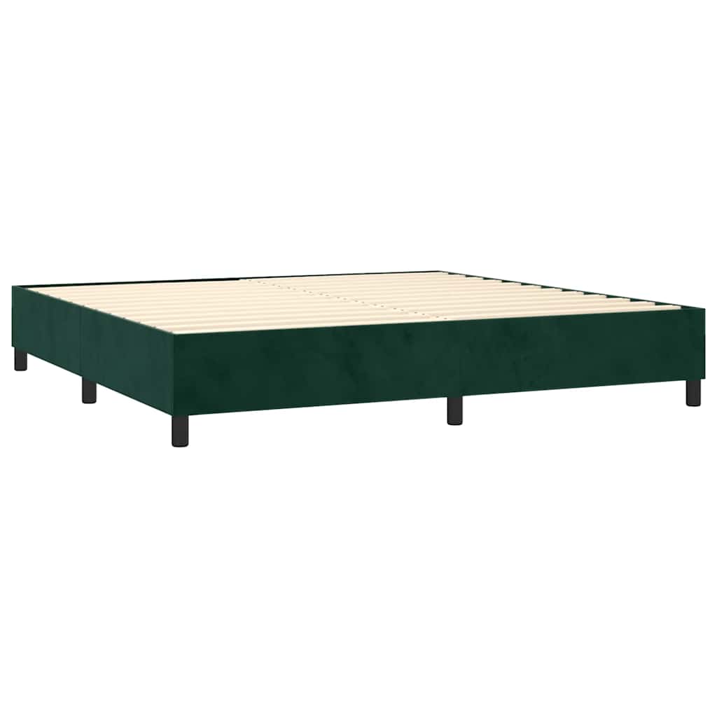 sötétzöld bársony rugós és LED-es ágy matraccal 200x200 cm
