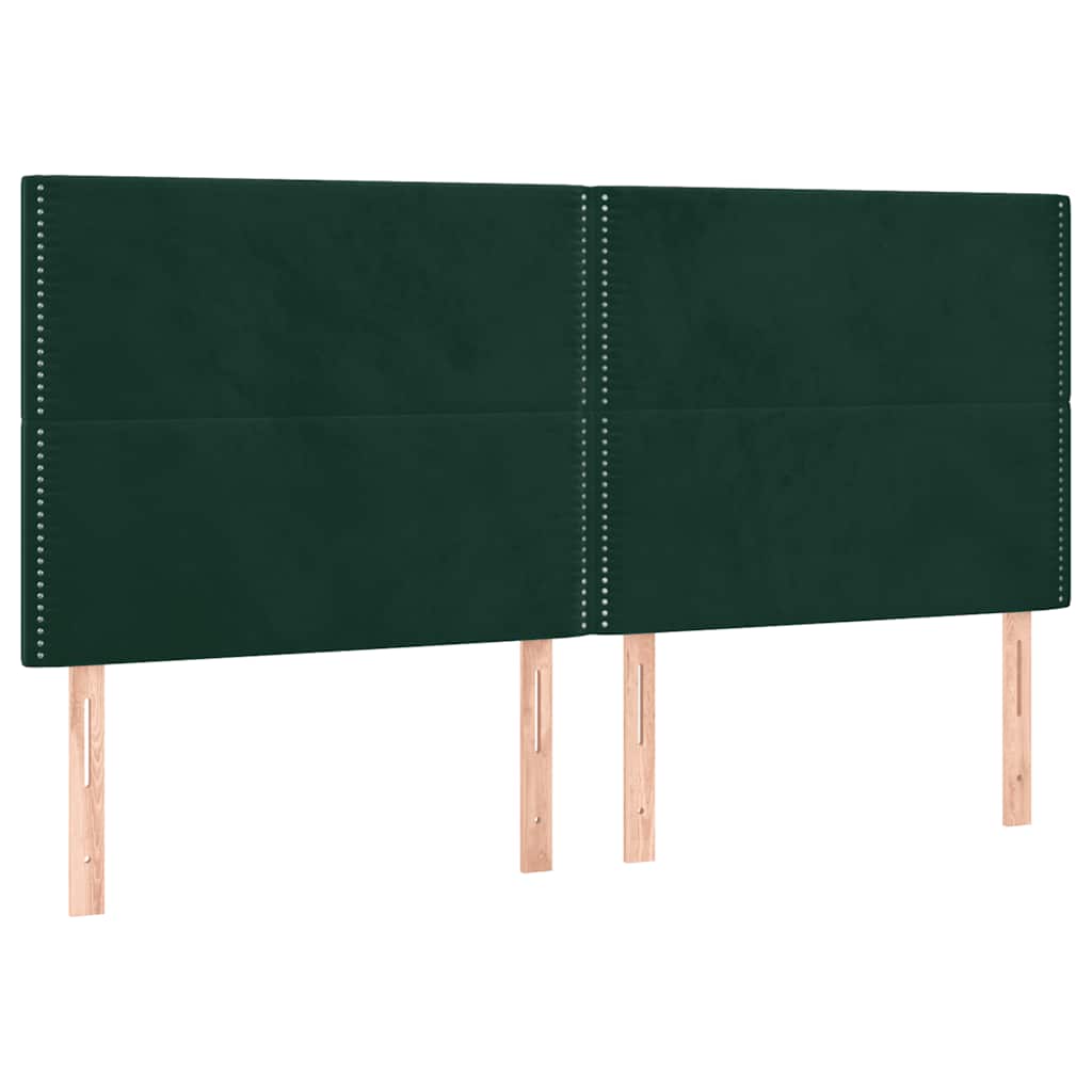 sötétzöld bársony rugós és LED-es ágy matraccal 200x200 cm