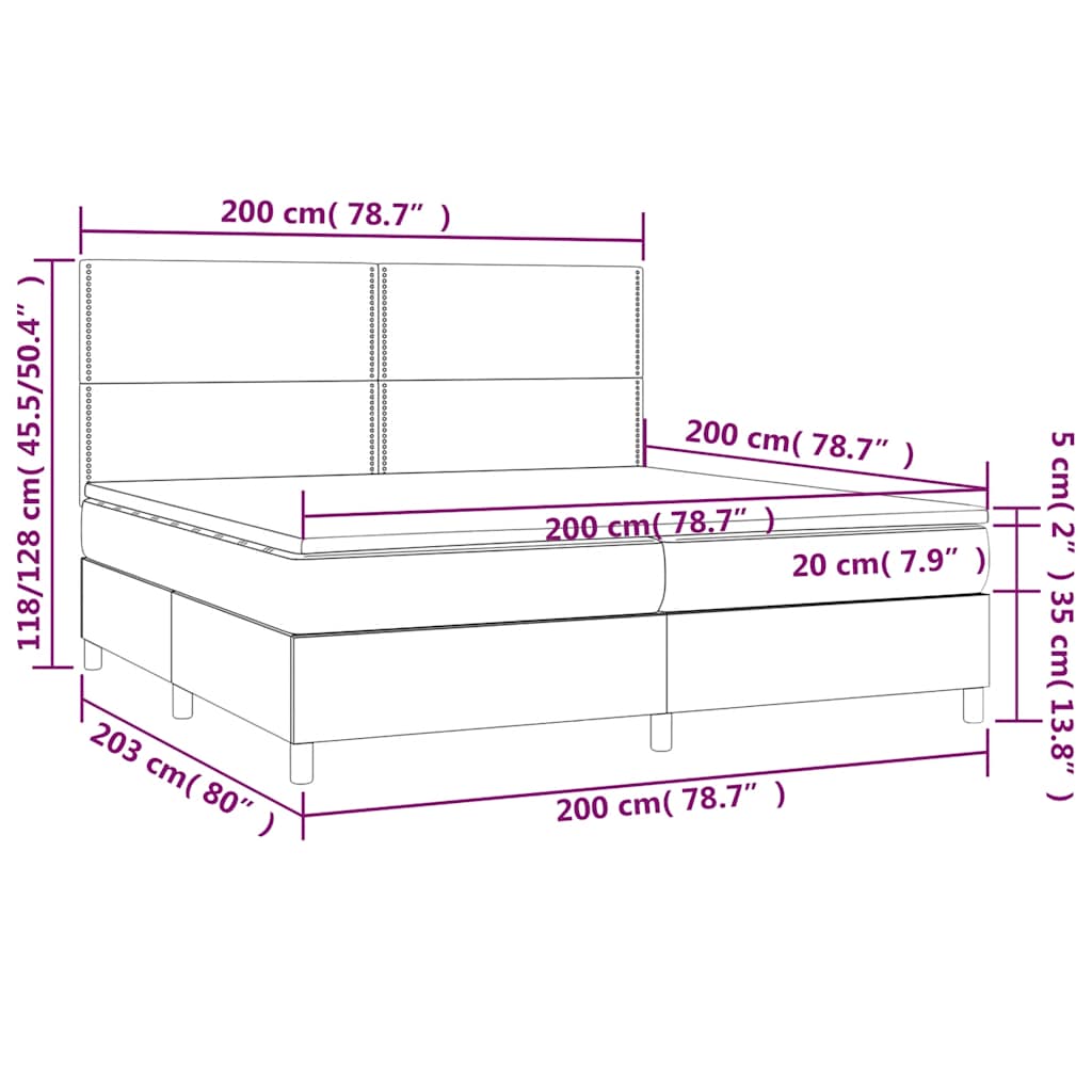 sötétzöld bársony rugós és LED-es ágy matraccal 200x200 cm