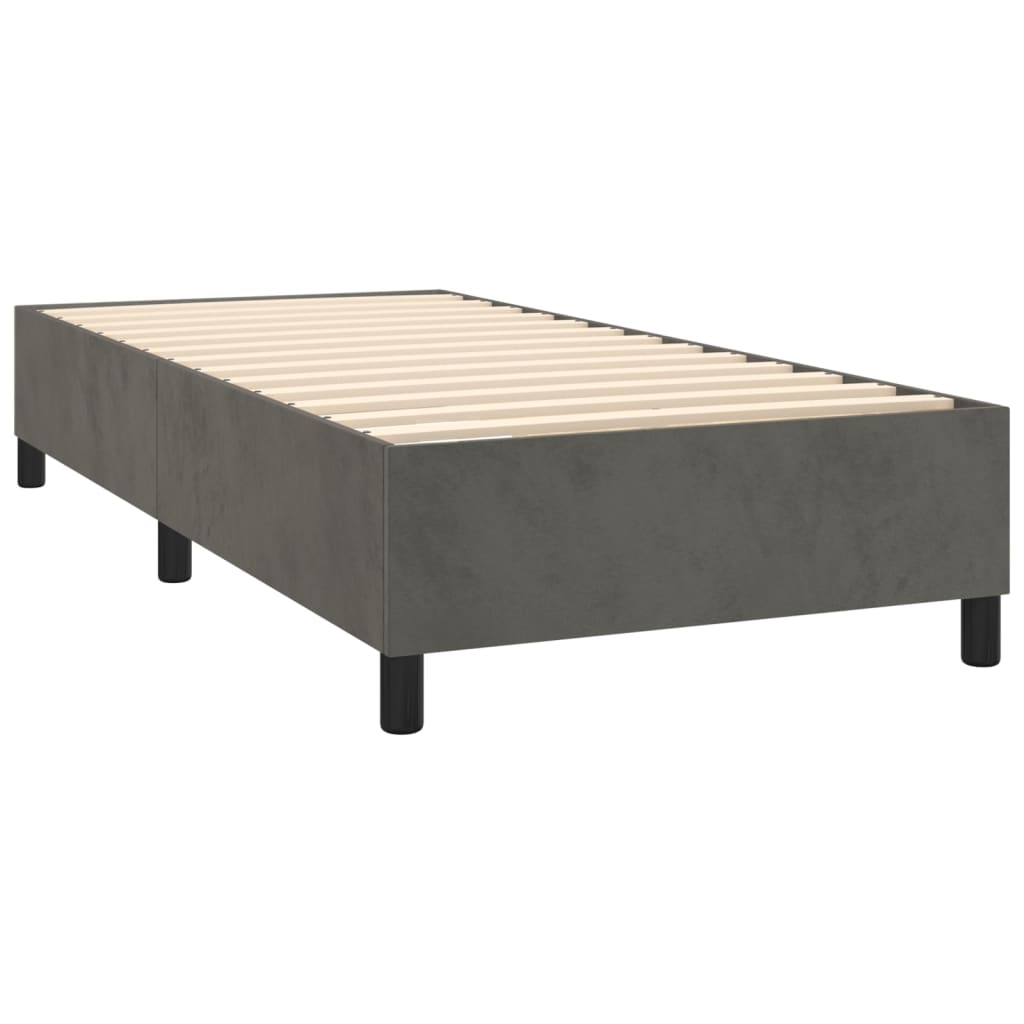 sötétszürke bársony rugós és LED-es ágy matraccal 80 x 200 cm
