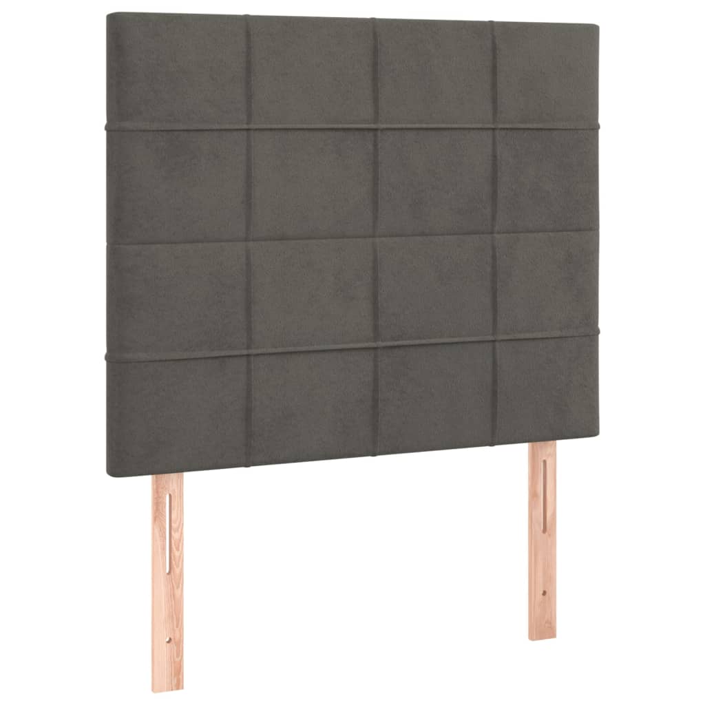 sötétszürke bársony rugós és LED-es ágy matraccal 80 x 200 cm
