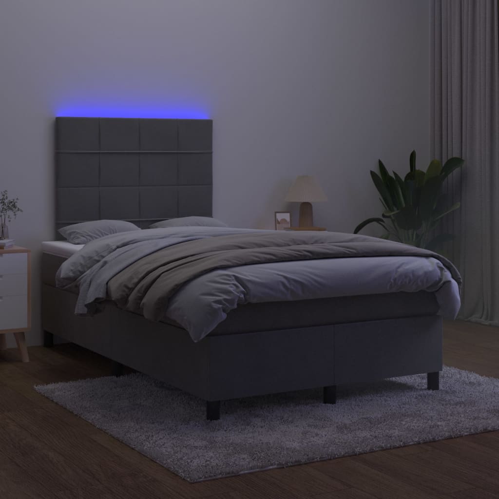sötétszürke bársony rugós és LED-es ágy matraccal 120x200 cm