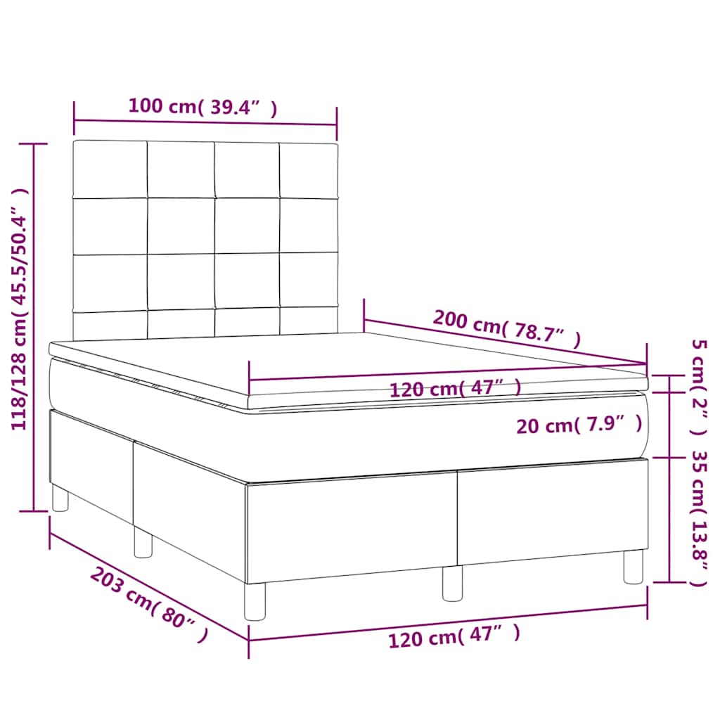 sötétzöld bársony rugós és LED-es ágy matraccal 120x200 cm