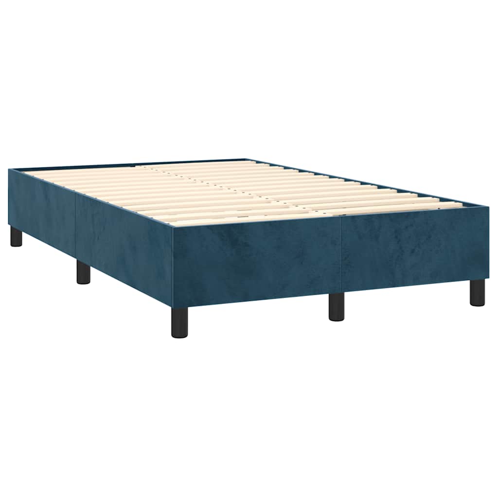 sötétkék bársony rugós és LED-es ágy matraccal 120x200 cm
