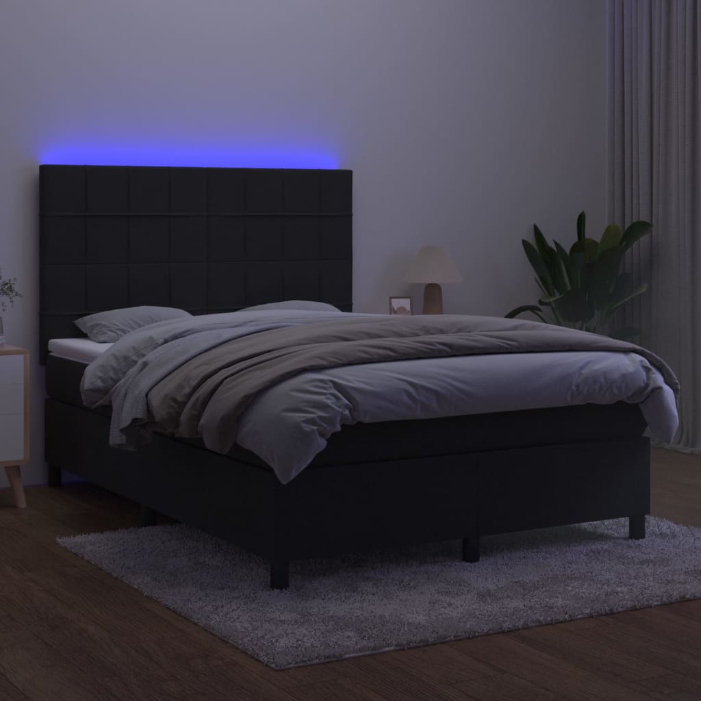 fekete bársony rugós és LED-es ágy matraccal 140x190 cm