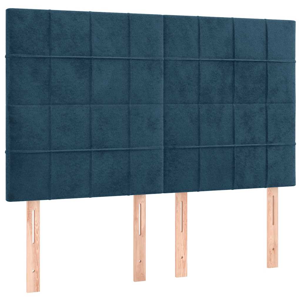 sötétkék bársony rugós és LED-es ágy matraccal 140x190 cm