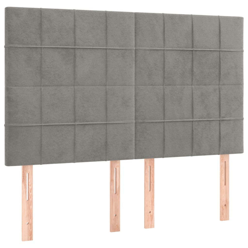 világosszürke bársony rugós és LED-es ágy matraccal 140x200 cm