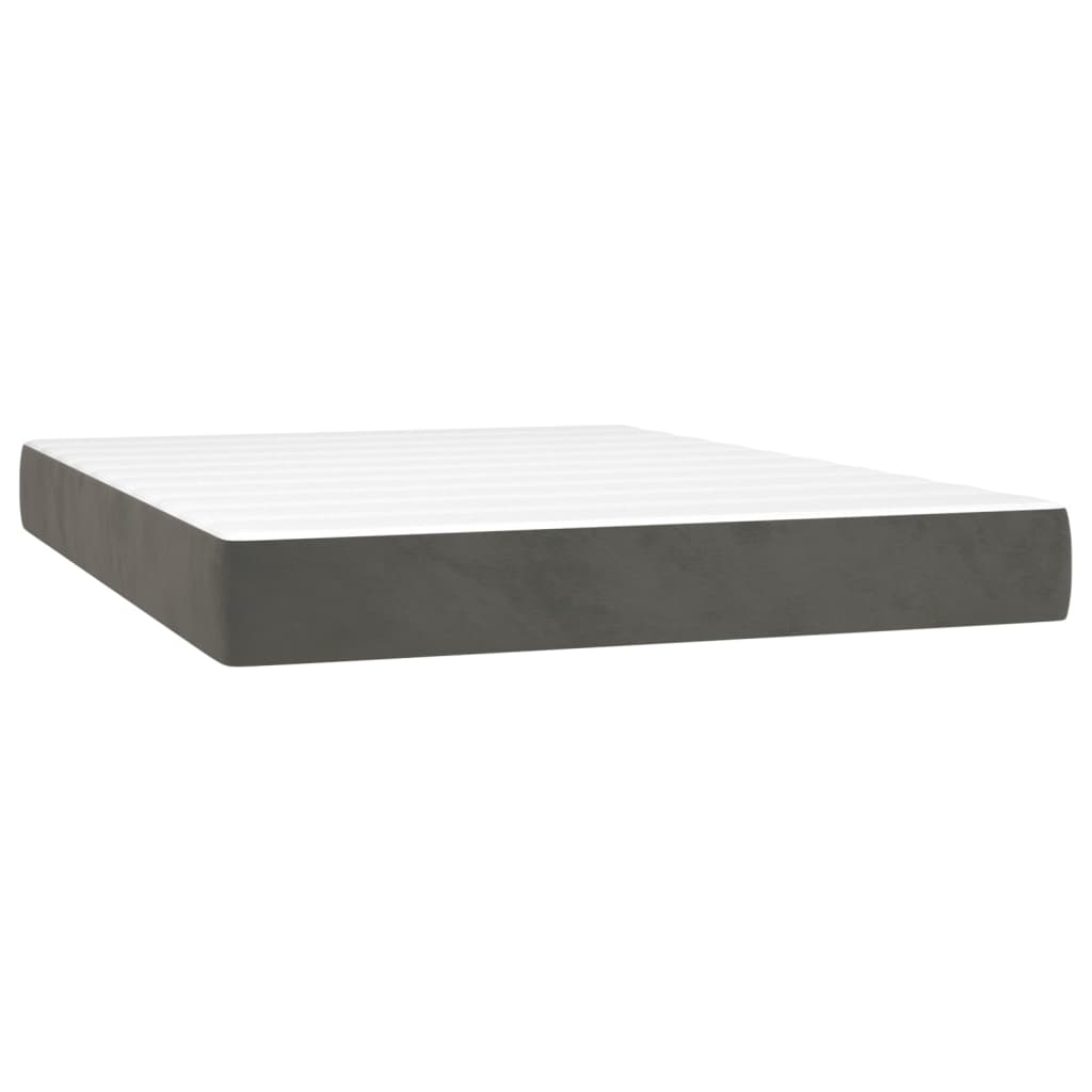 sötétszürke bársony rugós és LED-es ágy matraccal 140x200 cm