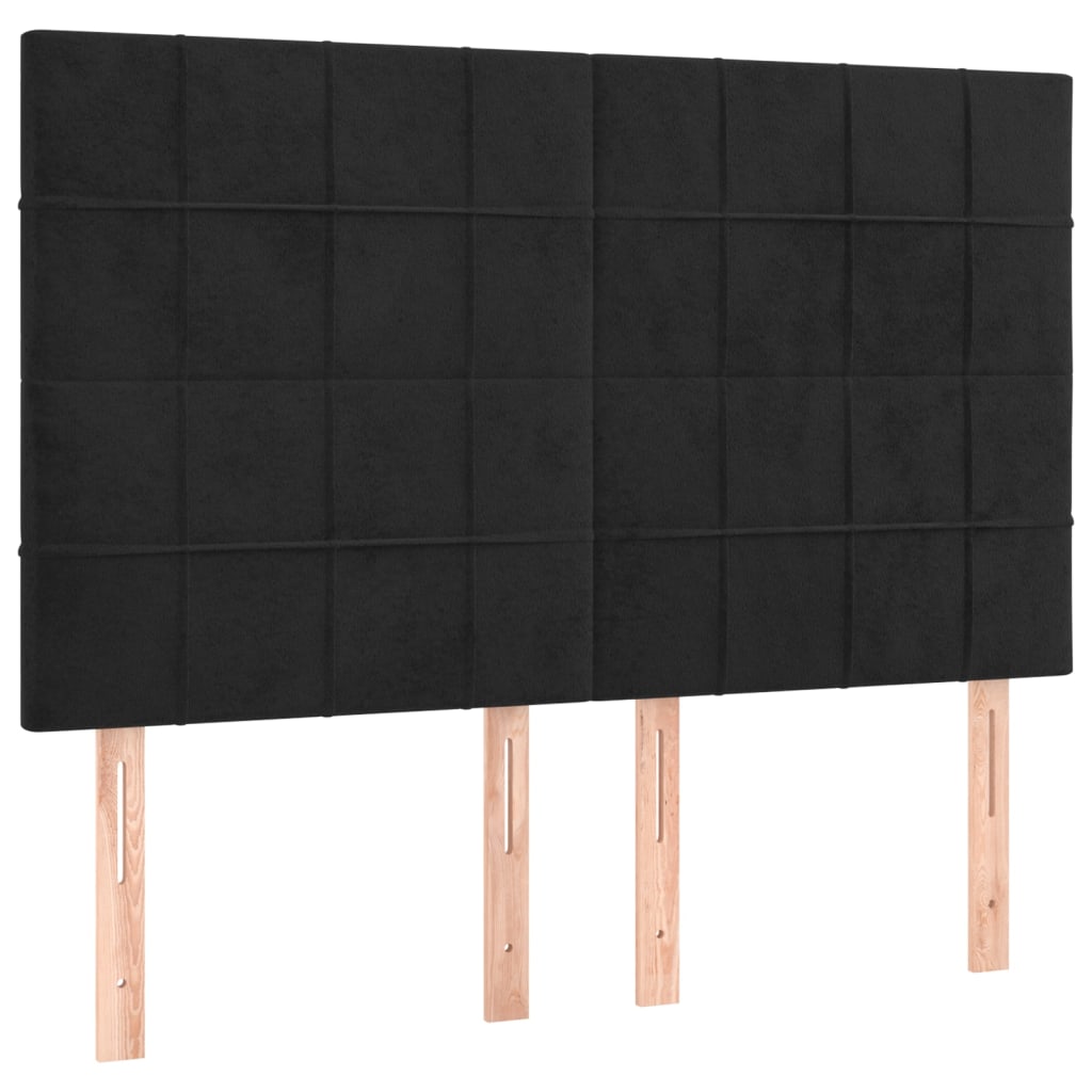 fekete bársony rugós és LED-es ágy matraccal 140x200 cm