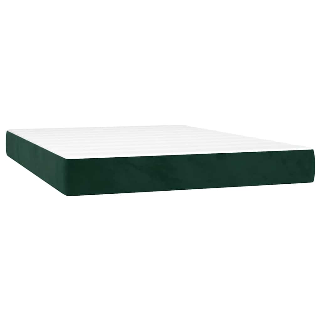 sötétzöld bársony rugós és LED-es ágy matraccal 140x200 cm