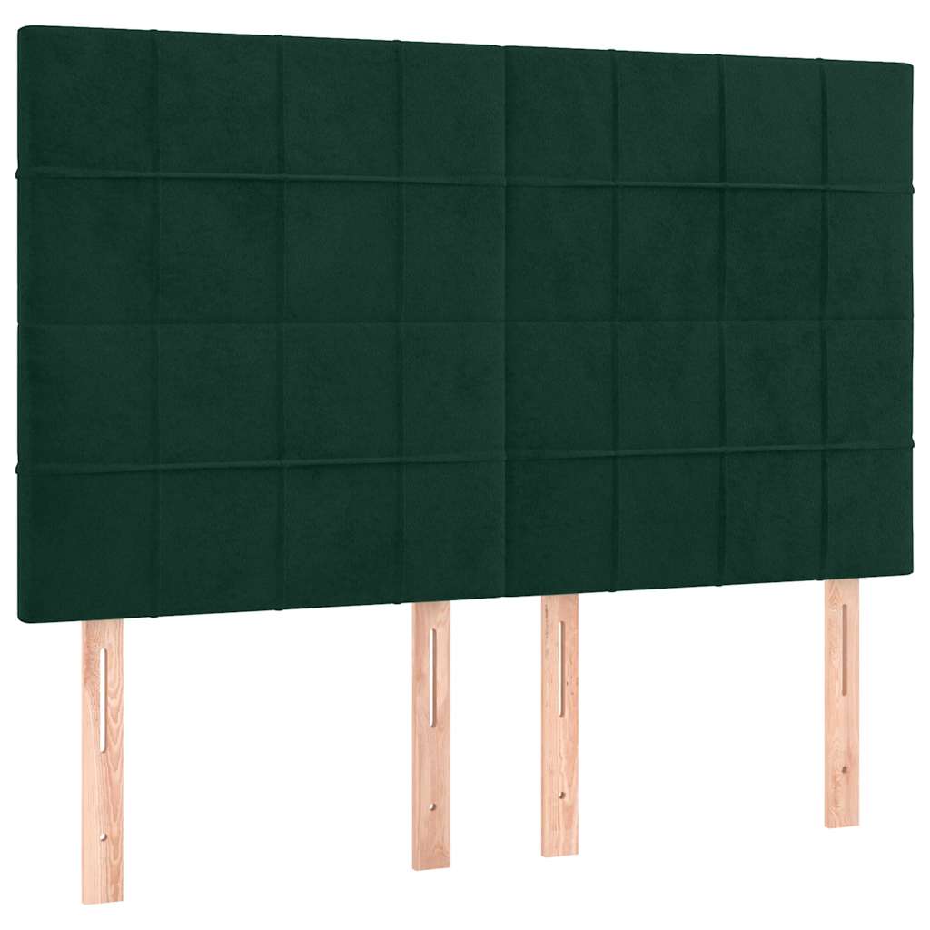 sötétzöld bársony rugós és LED-es ágy matraccal 140x200 cm