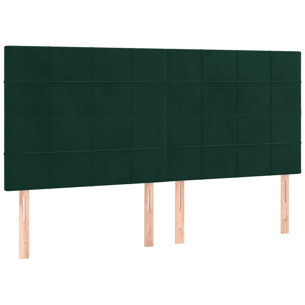 sötétzöld bársony rugós és LED-es ágy matraccal 160x200 cm