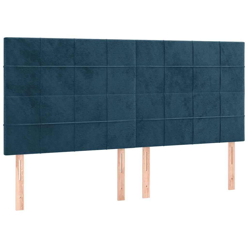 sötétkék bársony rugós és LED-es ágy matraccal 160x200 cm
