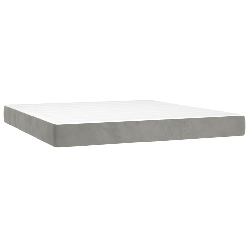 világosszürke bársony rugós és LED-es ágy matraccal 180x200 cm