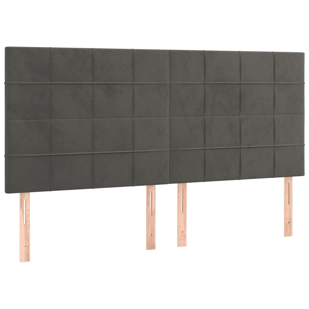 sötétszürke bársony rugós és LED-es ágy matraccal 180x200 cm