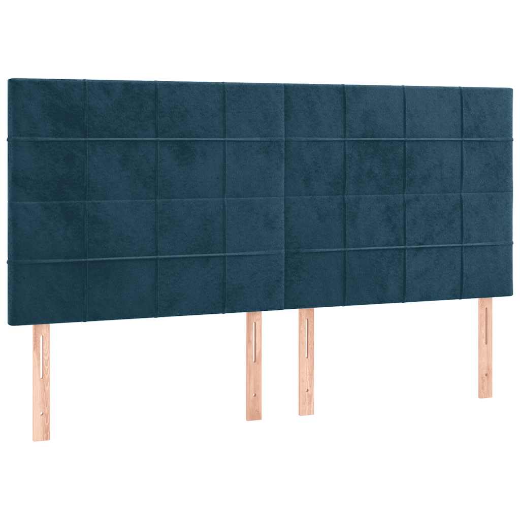 sötétkék bársony rugós és LED-es ágy matraccal 180x200 cm