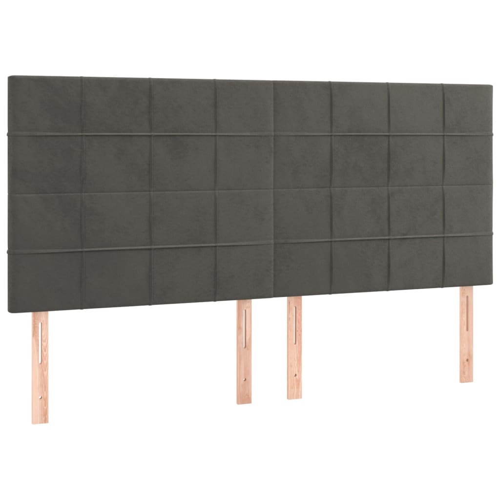 sötétszürke bársony rugós és LED-es ágy matraccal 200x200 cm