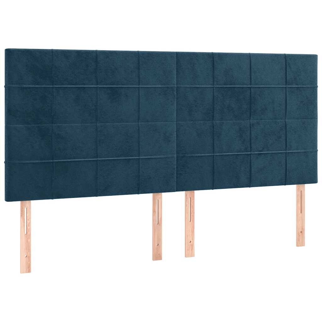 sötétkék bársony rugós és LED-es ágy matraccal 200x200 cm