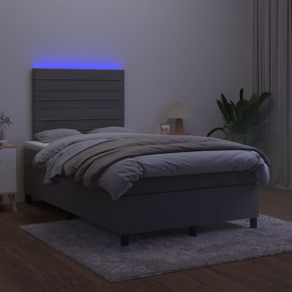 sötétszürke bársony rugós és LED-es ágy matraccal 120x200 cm