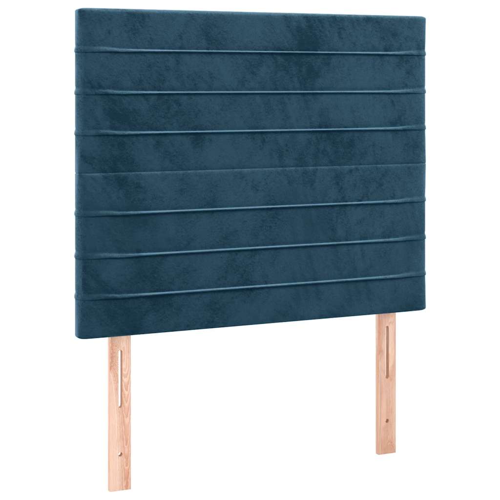 sötétkék bársony rugós és LED-es ágy matraccal 120x200 cm