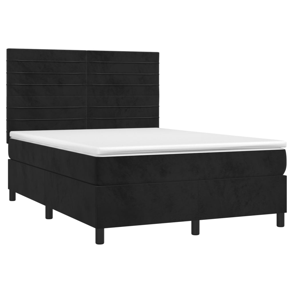 fekete bársony rugós és LED-es ágy matraccal 140x190 cm