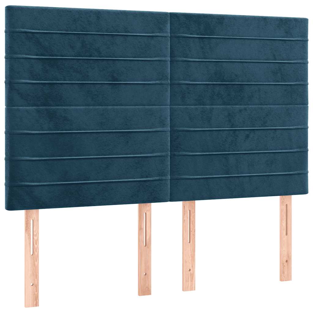 sötétkék bársony rugós és LED-es ágy matraccal 140x190 cm
