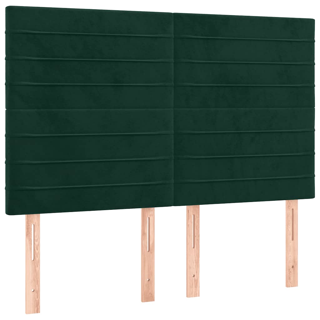 sötétzöld bársony rugós és LED-es ágy matraccal 140x200 cm