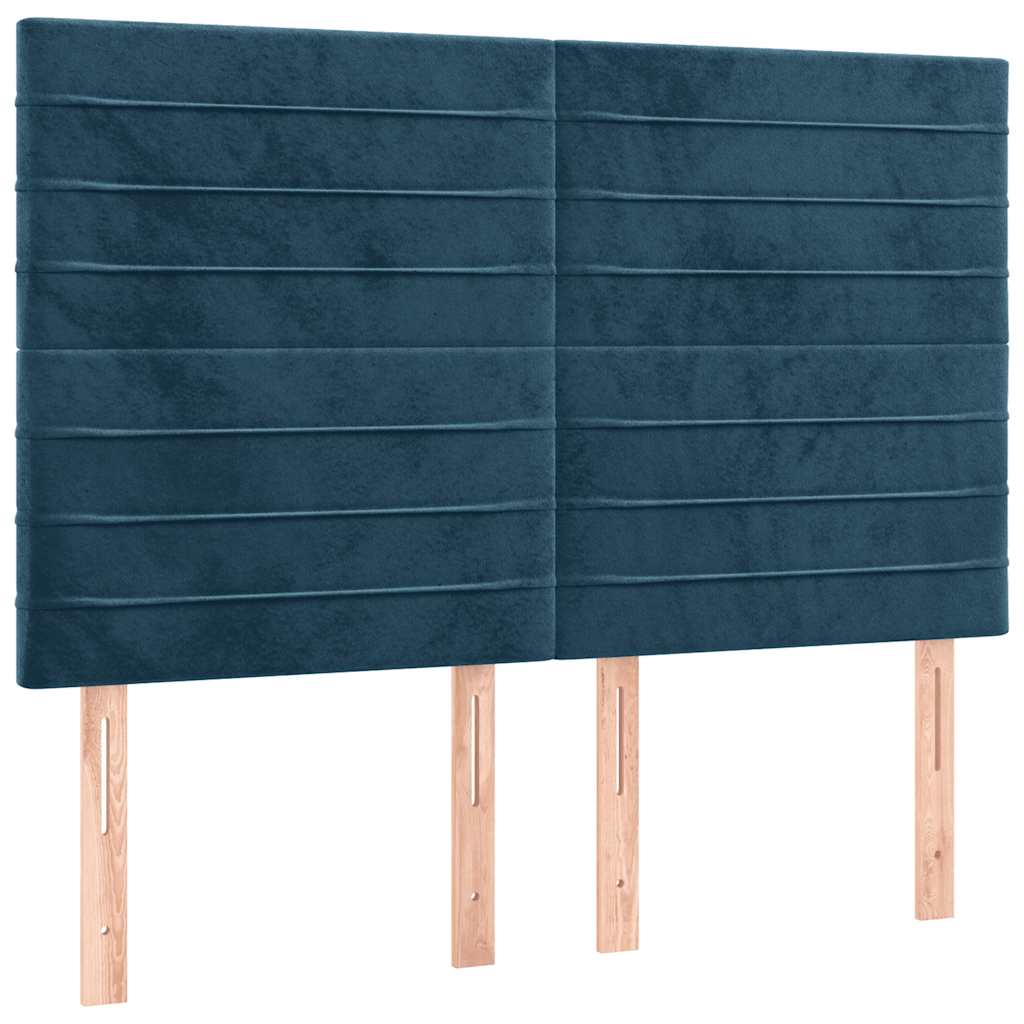 sötétkék bársony rugós és LED-es ágy matraccal 140x200 cm