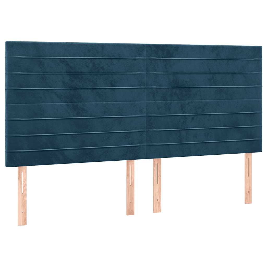 sötétkék bársony rugós és LED-es ágy matraccal 160x200 cm