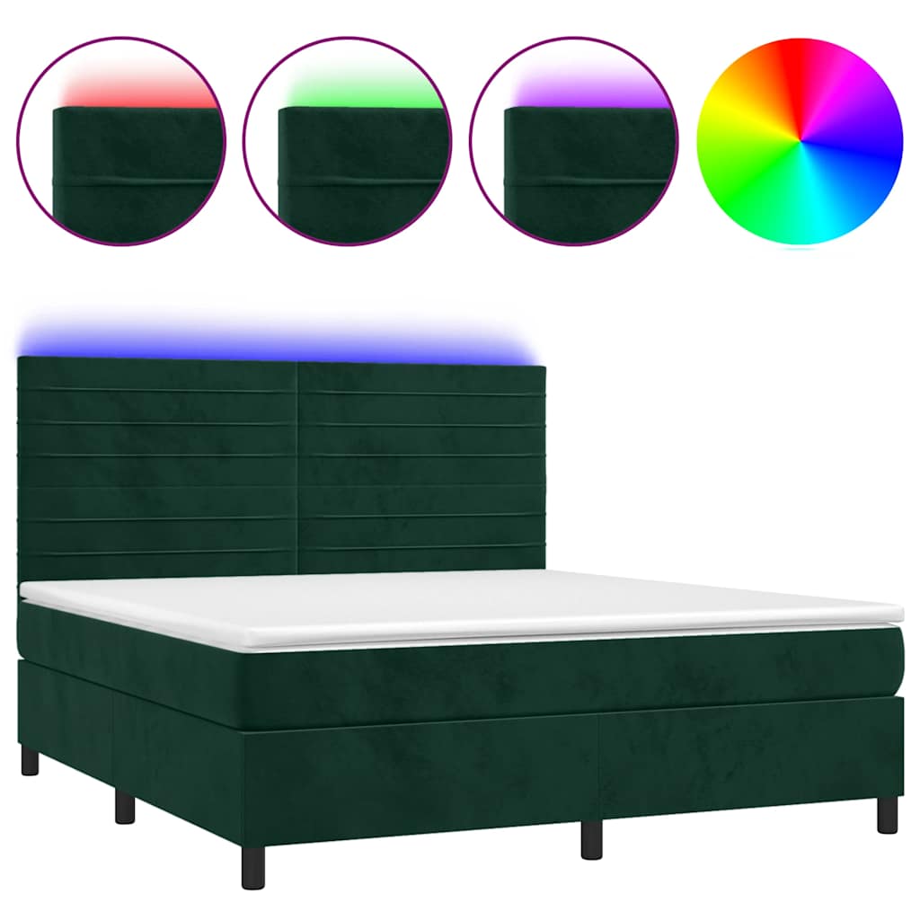 sötétzöld bársony rugós és LED-es ágy matraccal 180x200 cm