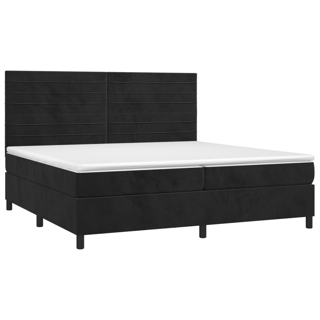 fekete bársony rugós és LED-es ágy matraccal 200x200 cm