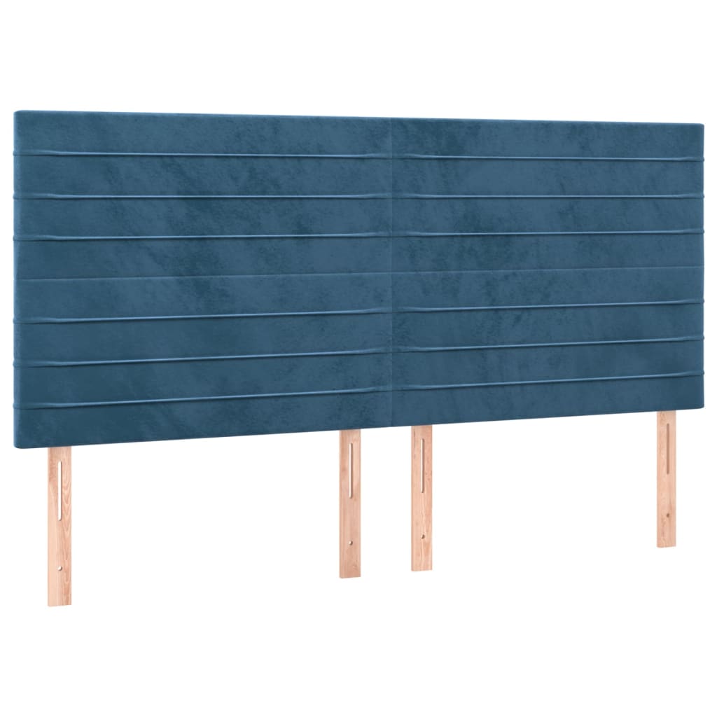 sötétkék bársony rugós és LED-es ágy matraccal 200x200 cm