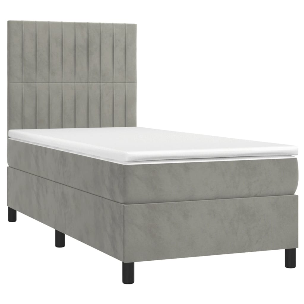 világosszürke bársony rugós és LED-es ágy matraccal 80 x 200 cm
