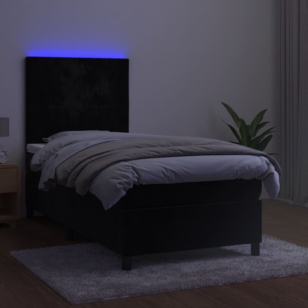 fekete bársony rugós és LED-es ágy matraccal 80 x 200 cm