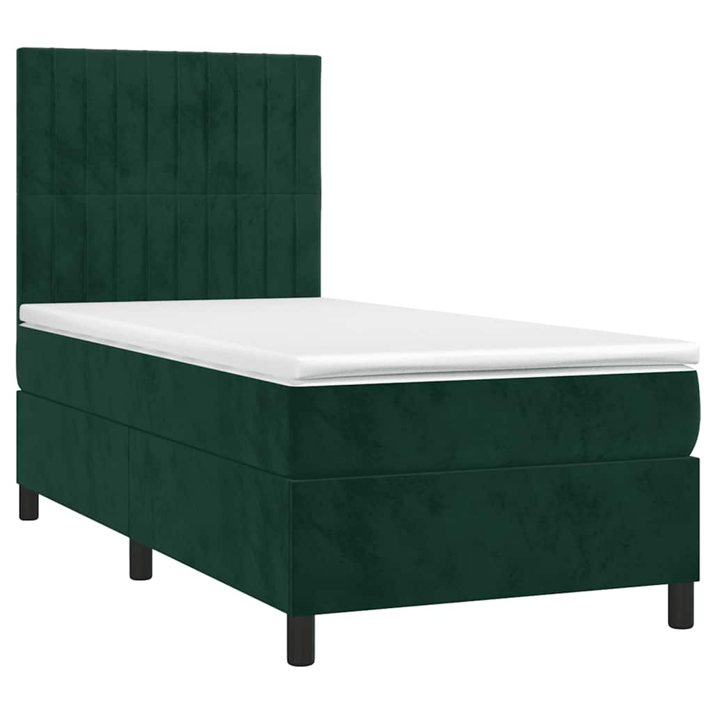 sötétzöld bársony rugós és LED-es ágy matraccal 80 x 200 cm