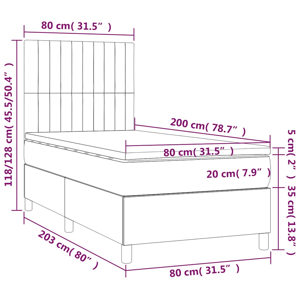 sötétzöld bársony rugós és LED-es ágy matraccal 80 x 200 cm