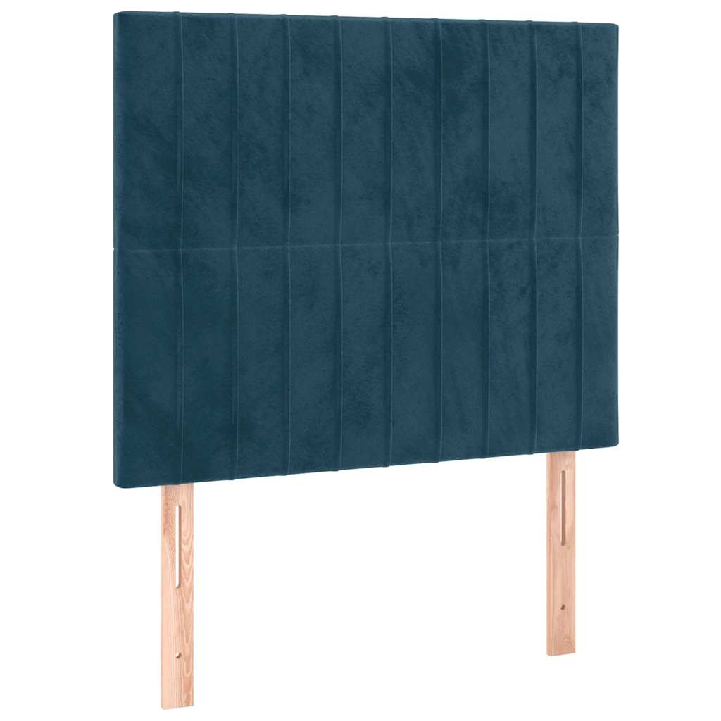 sötétkék bársony rugós és LED-es ágy matraccal 80 x 200 cm