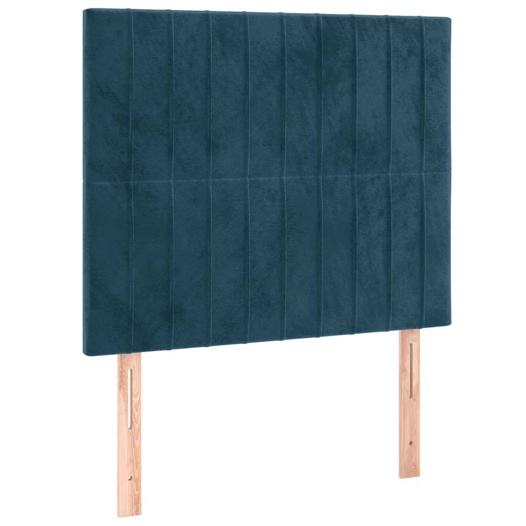 sötétkék bársony rugós és LED-es ágy matraccal 90x200 cm